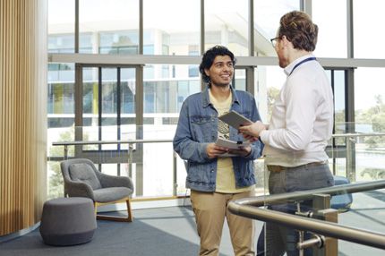 Stemp student and teacher on campus have productive conversation