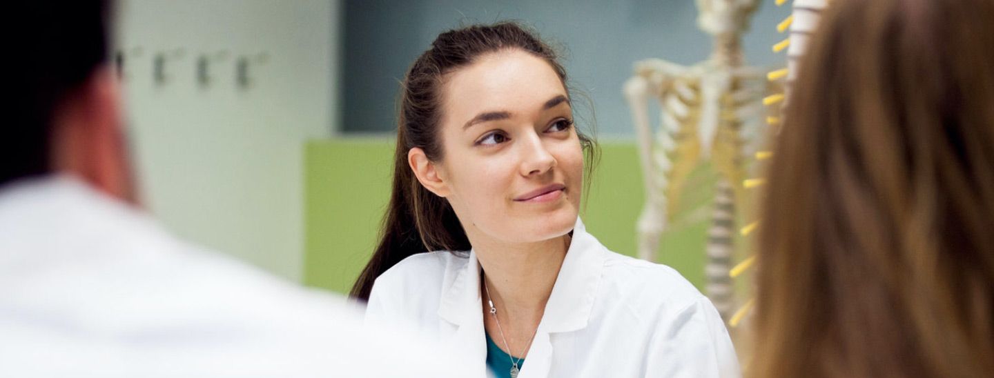 Campus female caucasian in health sciences lab