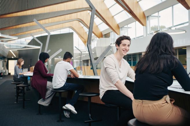 Campus group sitting and studying
