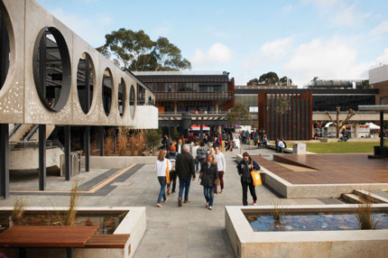 Group walking outside openday