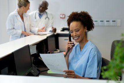 Female receptionist on phone